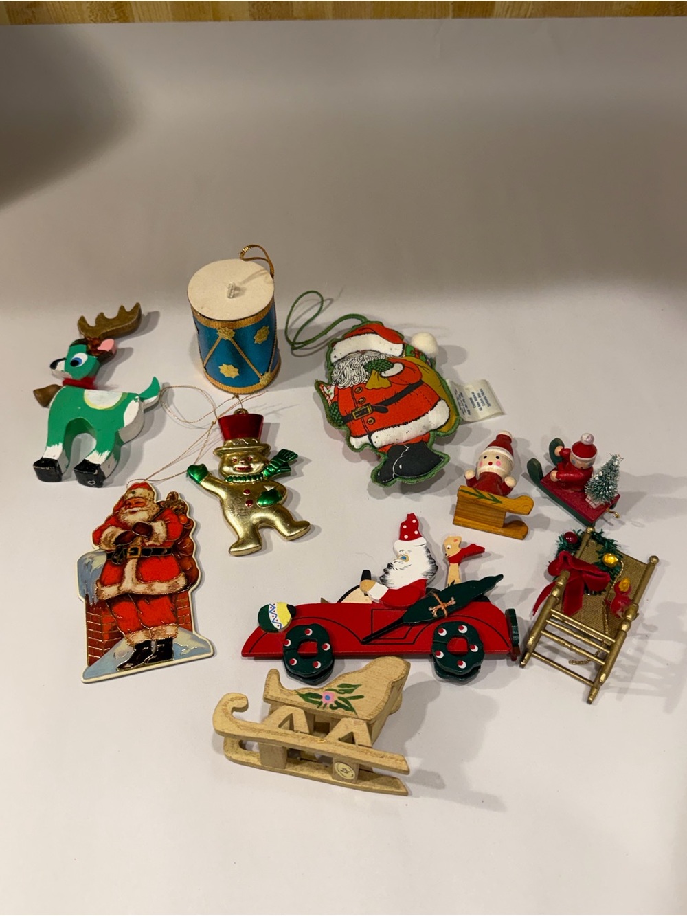 Vintage Christmas Kids Toy Ornament Set - Green, Red, Gold, White lot